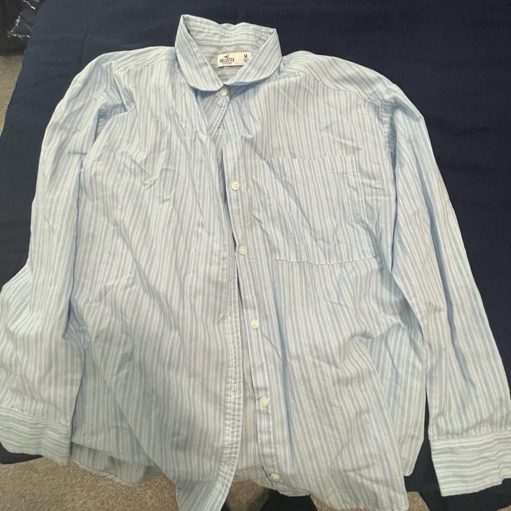 Hollister Blue and White Casual Button Down Shirt
